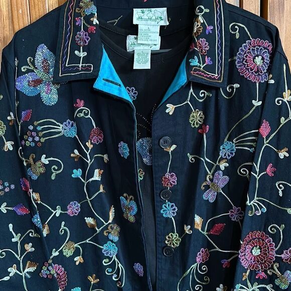 Quacker Factory Butterflies and Flowers Jacket and shirt Set Woman’s Large Beade - Picture 1 of 15